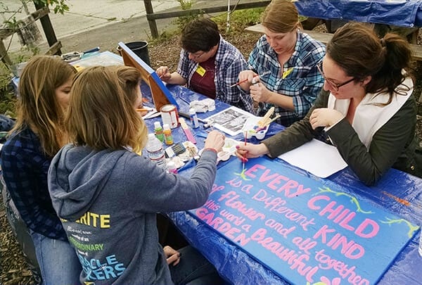Making signs at the Wilshire school 