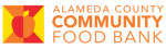 Logo for Alameda County Community Food Bank, featuring an apple graphic on the left and the organization’s name in bold orange text on the right.
