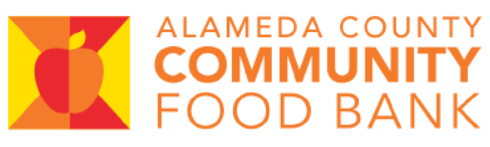 Logo for Alameda County Community Food Bank, featuring an apple graphic on the left and the organization’s name in bold orange text on the right.
