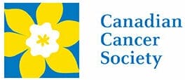 Canadian Cancer Society logo featuring a yellow daffodil on a blue background next to the organizations name in blue text.