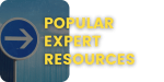 A blue right arrow traffic sign next to bold yellow text that reads Popular Expert Resources on a blue and white background.
