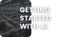 A warehouse with conveyor belts and packages in the background. Bold white text over the image reads: GETTING STARTED WITH AI.